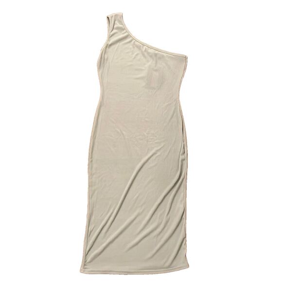 Pretty Little Thing Sage Green Rib Knit One Shoulder Dress Womens 6 NEW - Picture 1 of 11